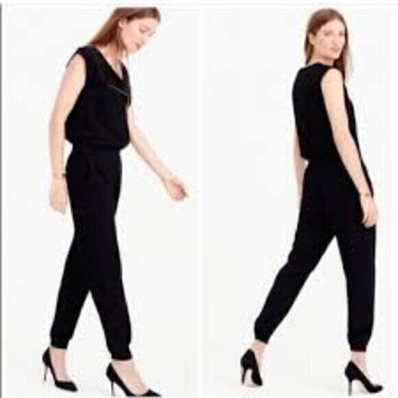 J.Crew Asymmetrical Zip front Jumpsuit in Black Size 0 - Picture 1 of 8